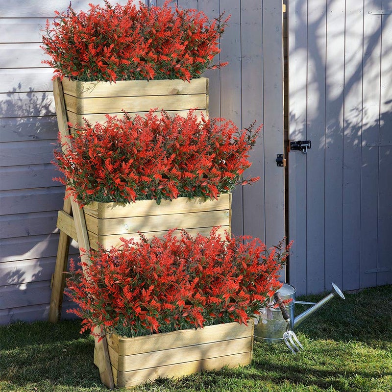 ArtBloom 8 Bundles Outdoor Artificial Lavender Fake Flowers UV Resistant Shrubs, Faux Plastic Greenery for Indoor Outside Hanging Plants Garden Porch Window Box Wedding Farmhouse Decor (Orange Red) - Image 4